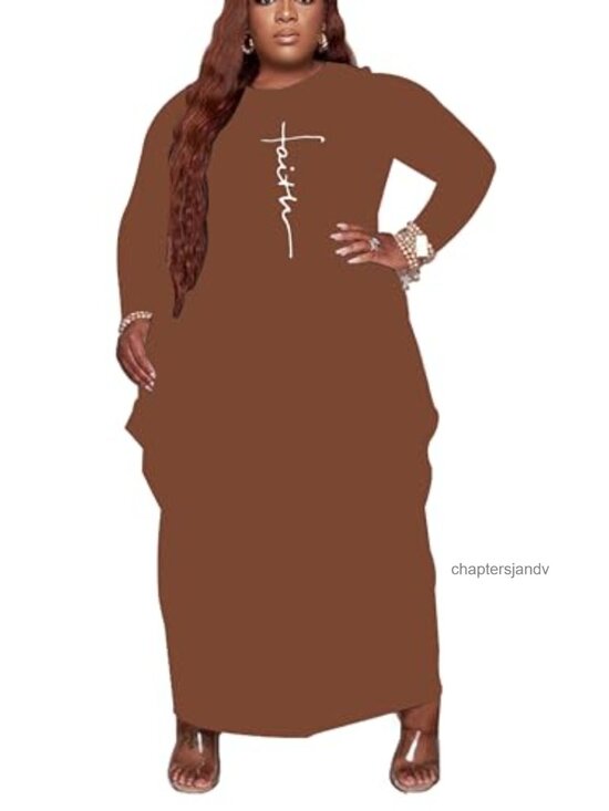 Dresses & Skirts - Women's Plus Size Maxi T-Shirt Dress Faith Print Long Sleeve Casual
